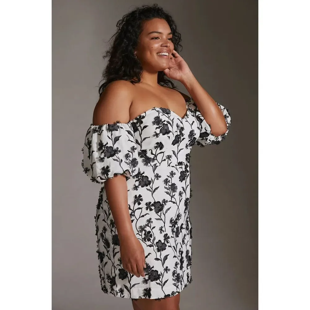 Anthropologie - Sabrina Puff-Sleeve Applique Mini Dress size 12 - Picture 3 of 15